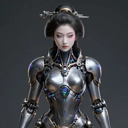 a mechanical geisha portrait wearing sci fi armor, front facing!!!, ghost in the shell,cyberpunk , scifi, intricate cyberpunk armor, elegant, highly detailed cyberpunkbody armor, neon glowing eyes, digital painting, artstation, concept art, smooth, sharp focus, illustration, art by Artgerm and moebius and Peter Mohrbacher,