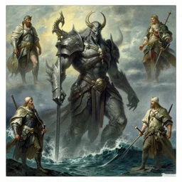 dark souls, deepness of all waters boss, by paul gustave dore and ivan aivazovsky, in color, character design, concept art