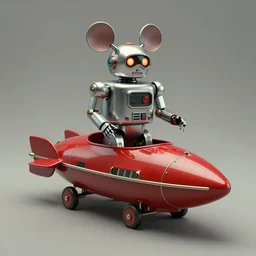 adventurer. 1 9 5 0 s retro future robot android mouse rv rocket sled robot. muted colors.. by jean baptiste monge. chrome red