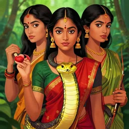mix of beautiful sri lankan female as a snake, perfect faces, outdoors, very coherent and colorful high contrast art, artstation, deviantart, digital art