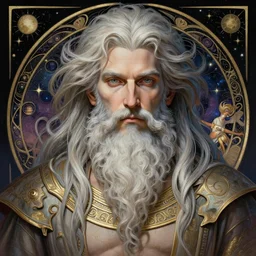 hyperdetailed portrait of a male cosmic god with beard. by greg rutkowski, highly detailed, digital painting, artstation, smooth, sharp focus illustration, artstation hq. intricate, elegant. art by wlop and artgerm and greg rutkowski, alphonse mucha, medium shot. dan mumford, tomokazu matsuyama, takato yamamoto