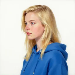 greg manchess portrait of a beautiful girl with blonde hair, wearing a blue hoodie, medium shot, white background, asymmetrical, profile picture, organic painting, matte painting, bold shapes, hard edges, street art, trending on artstation, by huang guangjian and gil elvgren and sachin teng and wlop and rossdraws and greg rutkowski