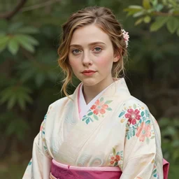 Elizabeth Olsen as a young girl in kimono art drawn in art style of WLOP full HD 4K highest quality realistic beautiful gorgeous natural WLOP artist painting