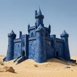 dark blue medieval castle in desert, on a sunny day,van gogh style