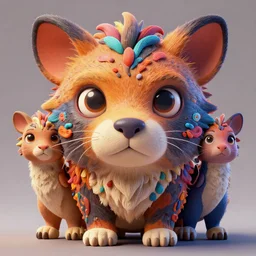 stylish colourful caricature - 3 d vfx art - of an animal, art style by james jean & hsiao - ron cheng, character concept art, unreal engine render, digital illustration, sharp, intricate detail, volumetric light, ray tracing, soft light, claymation style, symmetric, acrylic on canvas, pinterest, artstation, behance,