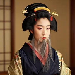 male bearded geisha portrait, hdr photo