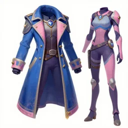 game asset of coat and clothing influenced by warframe, in gouache detailed paintings, props, stylized, 2 d sprites, kitbash, arcane, overwatch, blue and pink color scheme, 8 k, close up