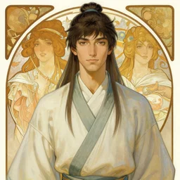 attractive man, wuxia, painting by gaston bussiere, craig mullins, greg rutkowski, alphonse mucha