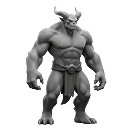 full body, grayscale, 3/4 view, muscled balrog demon, heroic pose, arms to side, horns, hoofs, claws, long tail with horns, covered by flames, fire, stylized, tarot, Gustave Dore, white on black
