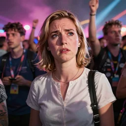hyperrealistic photography of elizabeth truss, conservative MP, lost and confused in a rave with michael gove