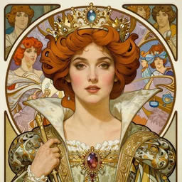realistic detailed face portrait of Veronica Lake as Fairy Queen Titania wearing an elaborate royal medieval gown by Alphonse Mucha, Ayami Kojima, Yoshitaka Amano, Charlie Bowater, Karol Bak, Greg Hildebrandt, Jean Delville, and Mark Brooks, Art Nouveau, Pre-Raphaelite, Gothic Revival, exquisite fine details, 4k resolution