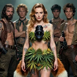 natalie dormer wearing miniskirt made of marijuana with fox - tail, beautiful tattoos, focus, zeiss lens, detailed, symmetrical, centered, by nicoletta ceccoli, mark ryden, lostfish, earl nore, hyung tae, frank frazetta, breathtaking, 8 k resolution, extremely detailed, beautiful, artistic, hyperrealistic, award - winning photography