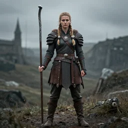 full shot of female viking warrior