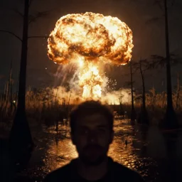 dark selfie of a nuclear explosion in the louisiana swamps, pictorialism