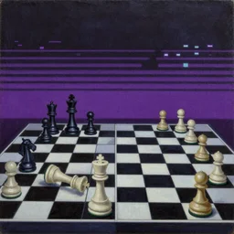 chess in 80s style synthwave, oil on canvas