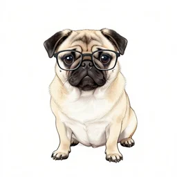 “ a one line drawing of a pug with glasses”