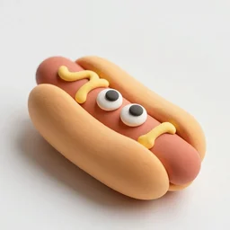 cute hotdog with eyes, made from clay