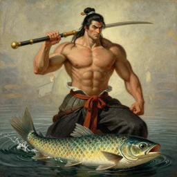 full character of a handsome strong ancient chinese fisher, character design, painting by gaston bussiere, katsuya terada, nc wyeth, greg rutkowski, craig mullins, vermeer, frank frazetta, mucha, tom of finland, trending on artstation, jeffery catherine jones