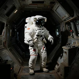 astronaut exploring the inside of an old derelict spaceship with dark scary dramatic lighting by William Adolphe Bouguereau