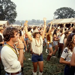 party people enjoying Woodstock, old photo from 1969