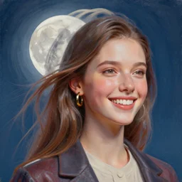 3 d, close - up, moon rays, happy fashion model, plastic, poster art, intricate oil painting, high detail, figurative art, multiple exposure, poster art, 3 d, by stanley kubrick and tooth wu and wlop and beeple