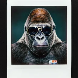 super awesome head to shoulder portrait colored polaroid film photograph of a gorilla wearing aviator shades. miami vice, super classy. stylish. super resolution. extremely detailed. polaroid 6 0 0 film. by annie leibovitz and richard avedon