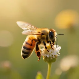 an adorable bee golden hour, bokeh,