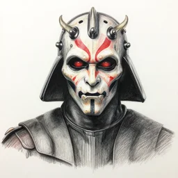 a color pencil drawing of Darth maul, white background