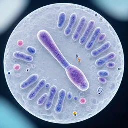 microscopy of cell in metaphase except the chromosomes are replaced by tiny humans