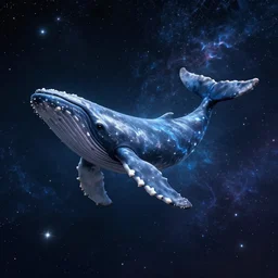 mystical whale navegating over the universe, digital art