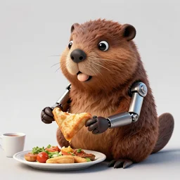 a beautiful illustration of a strange anthropomorphic beaver robot hybrid having lunch by James Jean | unreal engine:.3