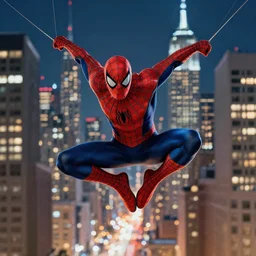 ''spider - man swinging through the city, dynamic pose, new york, beautiful night, art by alex ross, spider - man sam raimi, concept art, beautiful art, 8 k''