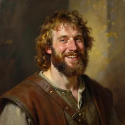 greg manchess oil matte portrait painting, happy medieval peasant, happy, medieval, fantasy, wonderful masterpiece highly detailed, scifi, beautiful cinematic light deep focus, elegant, digital painting, smooth, sharp focus, golden ratio, dramatic illumination, ultra realistic, 4 k, art by greg rutkowski wlop rossdraws