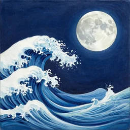 popular decorative art painting with contrasting composition, interference, waves, moon, millennium