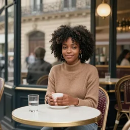 afro woman on a cafe in paris, 1 8 0 0 s