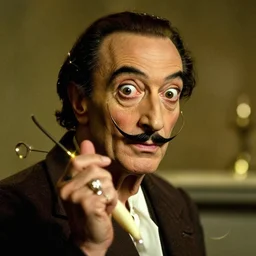 the extreme long shot of lunatic salvador dali in the role of emperor | still frame from the prometheus movie by ridley scott with cinematogrophy of christopher doyle, arri alexa, anamorphic bokeh and lens flares, 8 k, higly detailed masterpiece
