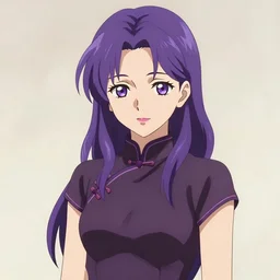gorgeous anime woman portrait, purple hair, cheongsam dress, clear clean face, face by ilya kushinov, avetetsuya studios, alexandra fomina artstation, by makoto shinkai, digital 2 d, painterly style, cinematic matte illustration, clean composition, character design, ufotable, vofan