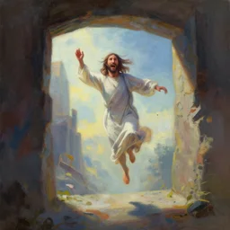 jesus looking into a portal hopping and time warping with reckless abandon, masterpiece digital painting by Greg Rutkowski, Alex Grey, artstation, 4k wallpaper