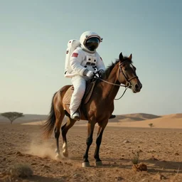 american astronaut, riding a horse in socotra island, plants environment, wide angle, cinematic lighting, atmospheric, realistic, octane render, highly detailed, color graded, in the style of craig mullins