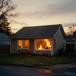 home on fire, golden hour, bad weather, ultrahd, ultra sharp, hyper detailed, 8 k, shot on 3 5 mm film camera, smooth sharp forcus, realism, tumblr aesthetic,