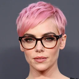 portrait of beautiful cara delevingne with a pink pixie cut hairstyle and stylish glasses by mario testino, headshot, detailed, award winning, sony a 7 r