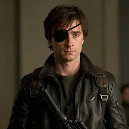Solid Snake played by Daniel Radcliffe wearing an eyepatch, Metal Gear movie still, cinematic,