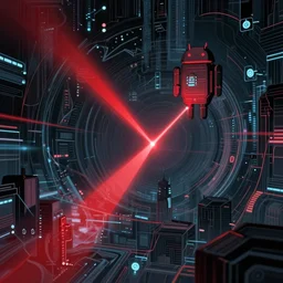 A red laster beam in cyberspace, dreamlike digital illustratoin, Android Netrunner, intricate background