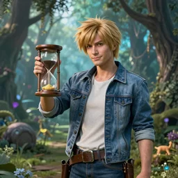 Teemo is holding an hourglass in the enchanted forest