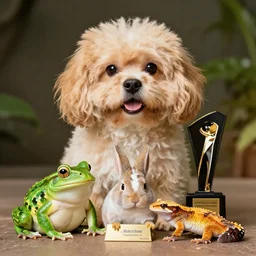 a portrait photo of dog frog rabbit gecko, award winning photography, 5 0 mm