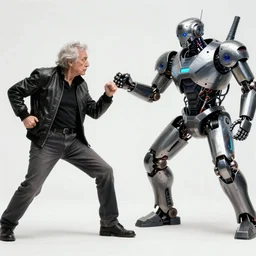 cyberpunk buff old man fighting Deadcode humanoid robot Emmanuel Lubezki