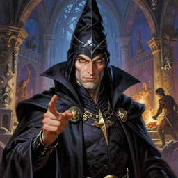 a vibrant illustration portrait of a fantasy male necromancer with piercing eyes in very detailed dungeon crawl setting, art by frank frazetta, artgerm, michael whelan, chris riddell, greg rutkowski