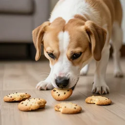 a dog eating cookies