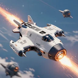 Big spaceship shooting at enemy award winning, trending on artstation, unreal engine