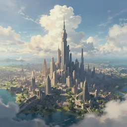 digital, digital art, artwork, fantasy art, fantasy city, landscape, sky, skyscape, clouds, water, sea, nature, castle, architecture, city, cityscape, environment, concept art, tower, skyscraper